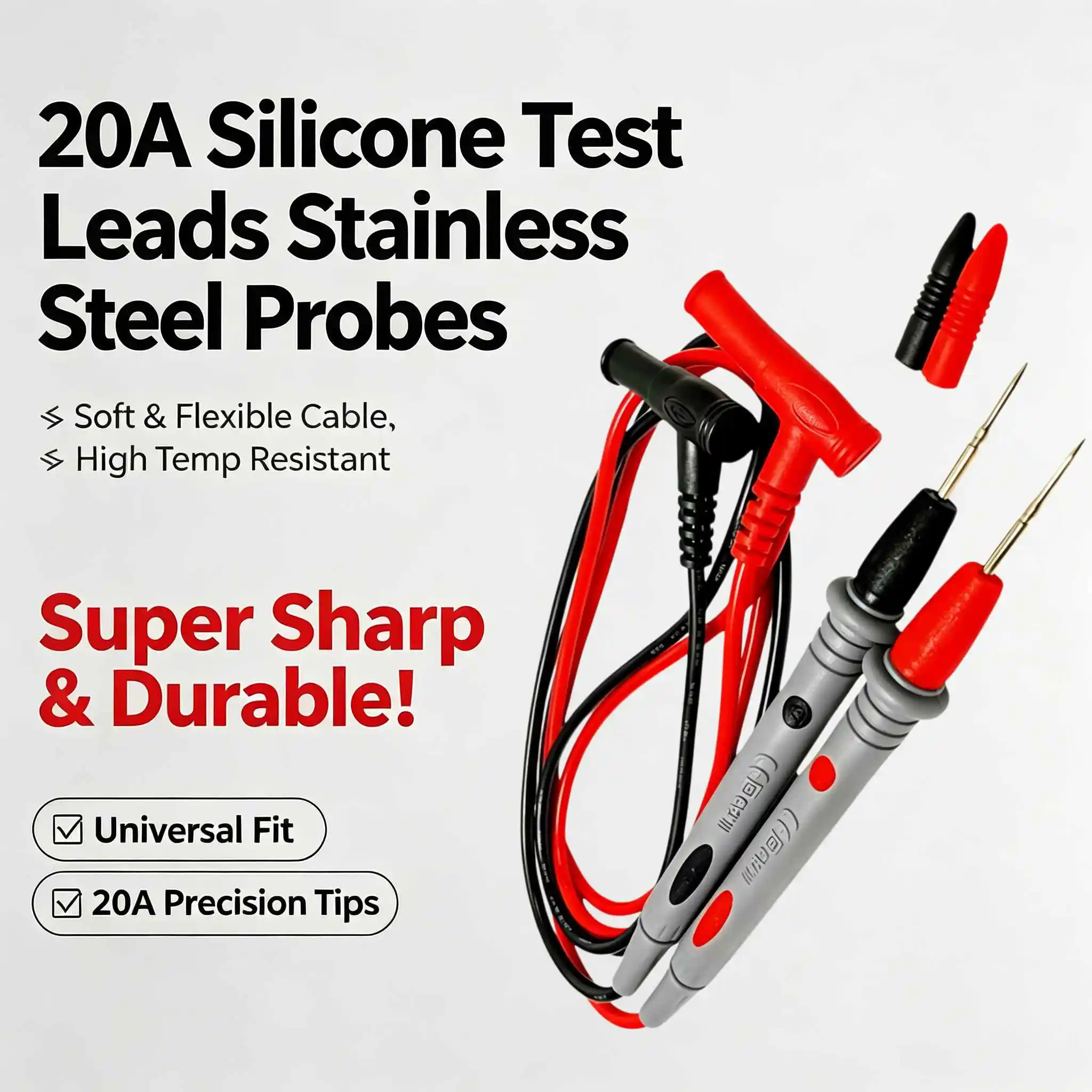 20A 1000V Multimeter Probe Kit: Silicone & PVC Versions | Needle Pin Test Heads for Digital Voltmeter Wire Pen Cable