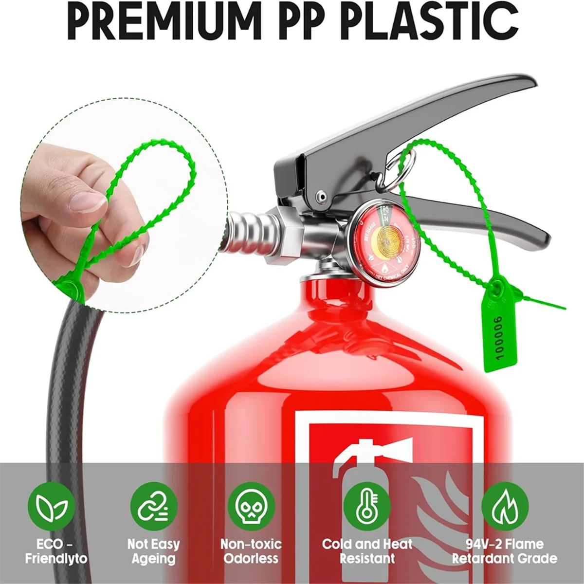 1000 قطعة من البلاستيك العبث الأختام طفاية حريق العلامات الأمنية العلامات الأختام السلامة مرقمة البريدي العلاقات تسميات الأخضر ST