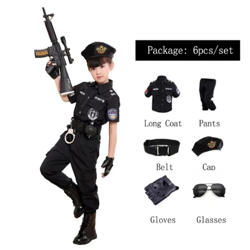 Halloween Children Policeman Cosplay Costume Boys Girls Kid Police Uniform Army Policemen Clothing Sets Party Dress Up Gift