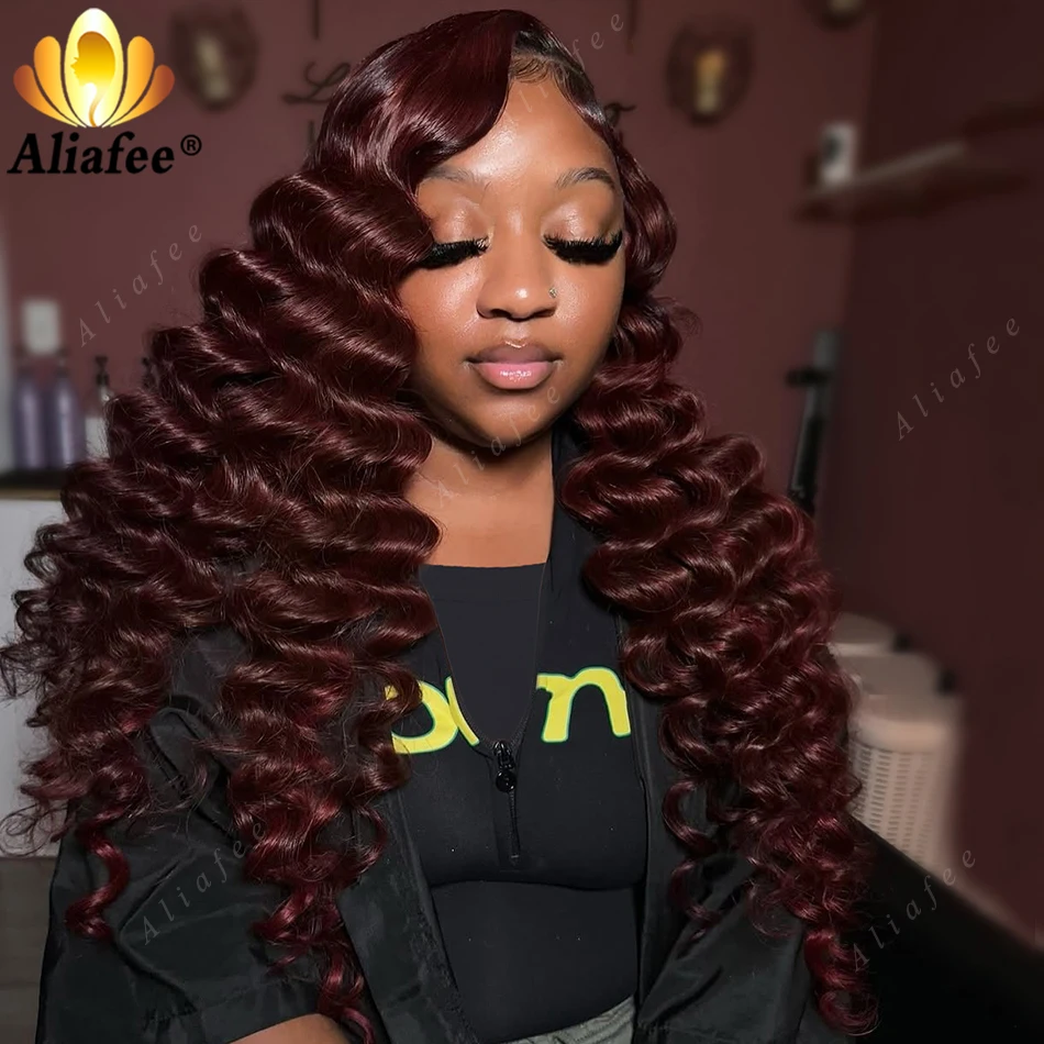 

Dark 99J Свободные Глубокие Волны HD Прозрачные Парики Фронта Шнурка для Женщин Черный Бордовый Предварительно Сорванные 13x6 200% Вьющиеся Парики Фронта Шнурка