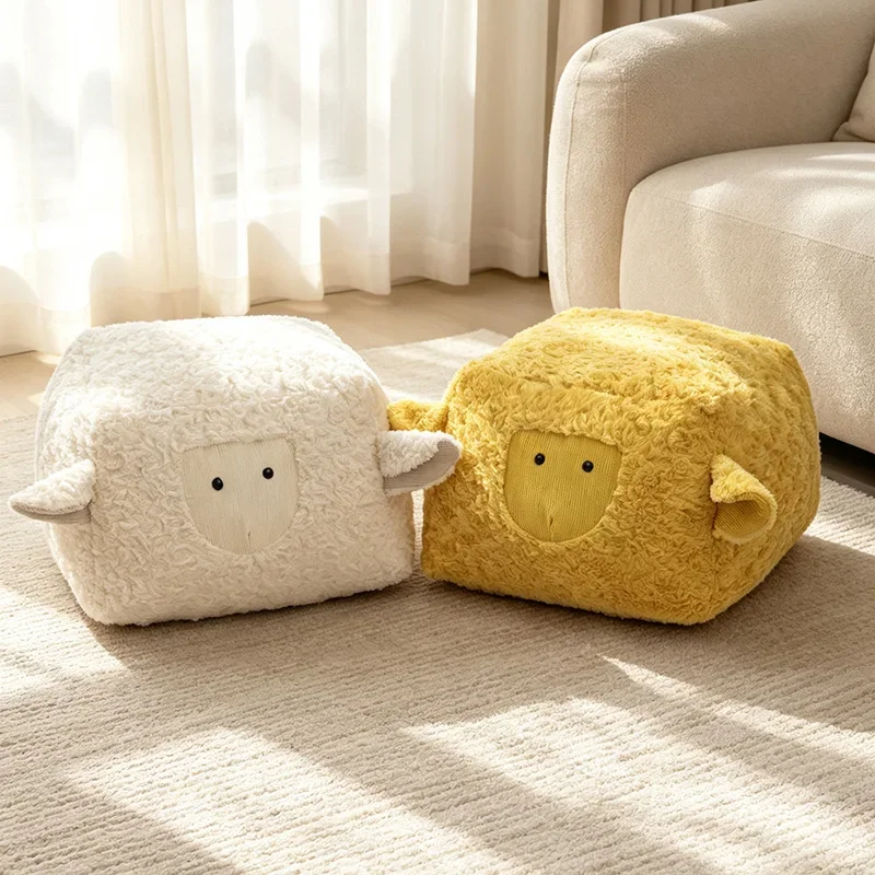Adorable Sheep Plush Seat Stool, Fluffy Lamb Stuffed Floor PillowHome Sofa Bedroom Decor and Holiday Gifts.