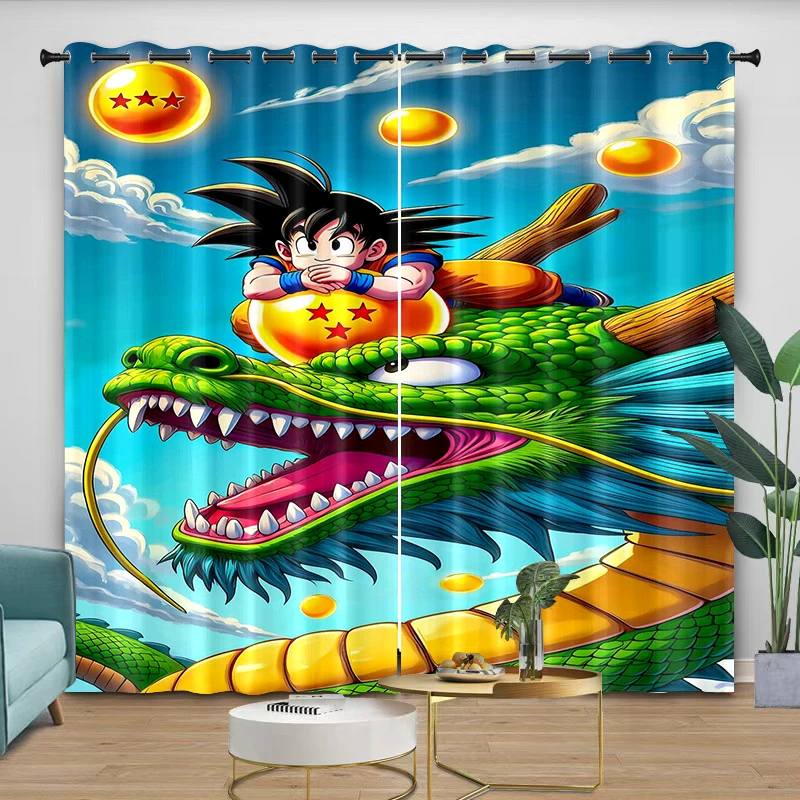 Curtains Japanese Game Living Room Print Baby Kids Gift 2 Pieces Of Dragon Ball Anime soft beautiful Living Room Decoration