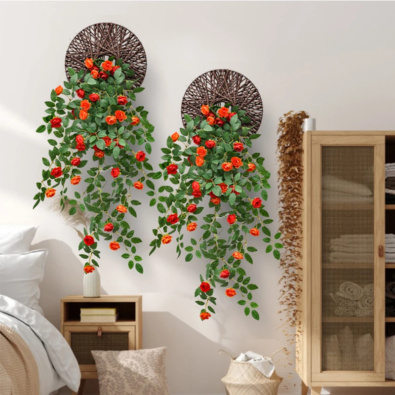 الزهور الاصطناعية النباتات أوراق Lvy الخضراء معلقة زهرة الورد الكرمة الزفاف ديكور حديقة المنزل DIY بها بنفسك معلقة جدار زهرة الحرير