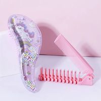 2-piece/set cartoon hairdressing travel set - air cushion non damaging hair brush, mini pocket folding comb