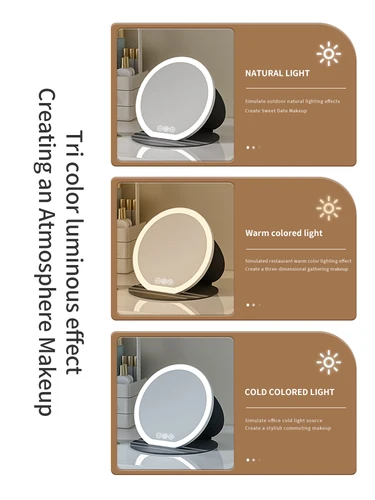 Imagen 2 del producto Espejo de maquillaje LED de 3 colores regulable con pantalla táctil, espejos cosméticos ajustables plegables de 8,66 y 7,28 pulgadas para viajes en mesa y uso doméstico
