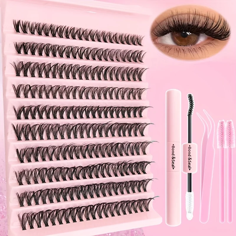 Kit de extensión de pestañas postizas DIY 30D40D80D grupos de pestañas individuales con unión y sello, pinzas y cepillo para principiantes DIY
