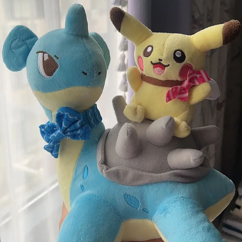 

24cm Pokemon Plush Toy Set Pikachu Riding Lapras Stuffed Anime Character Cuddly Travel Companion Soft Doll Desktop Ornament Gift