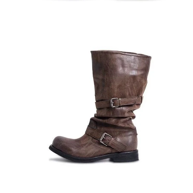 أحذية عالية للنساء 2025 موضة جولة تو مصمم في الهواء الطلق مريحة المشي منتصف العجل الأحذية مأدبة حفلة أحذية تشيلسي عادية