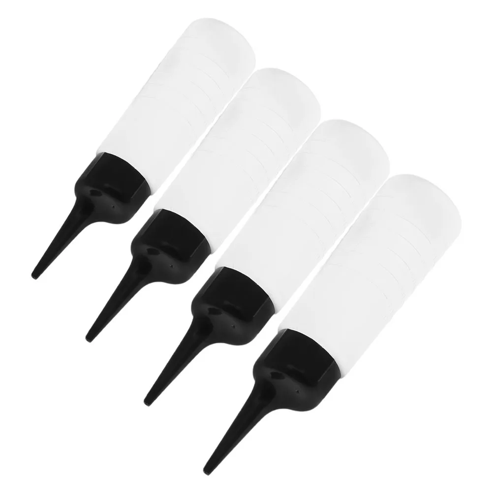 4 قطعة زجاجات قضيب طرف مائل إعادة الملء قياس موزع لون الشعر النفط خلط قابلة لإعادة الاستخدام صالون الصف زجاحة ضغط