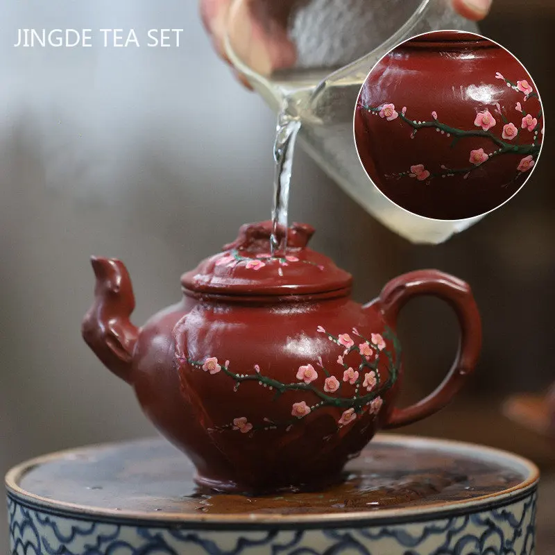 

Color Changing Plum Blossom Teapot Hand Painted Yixing Purple Clay Tea Pot Authentic Dahongpao Filter Beauty Tea Infuser 220ml