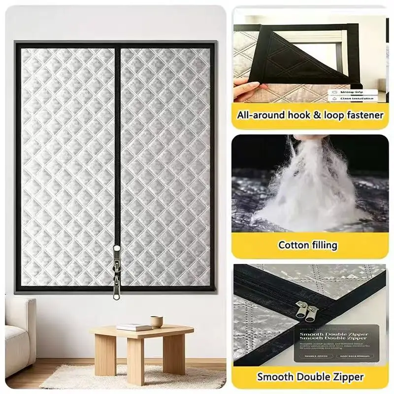 Winter Magnetic Thermal Curtain, Cotton‑Padded Warm Window Curtain, Windproof Cold‑Resistant for Bedroom Living Room Home Use
