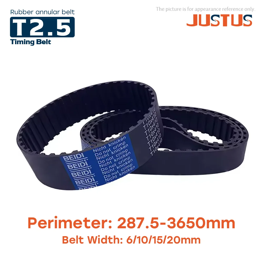 

T2.5 Rubber Closed Loop Timing Belt Width 6/10/15/20mm Perimeter287.5-3650mm Pitch 2.5mm T2.5 Synchronous Belt