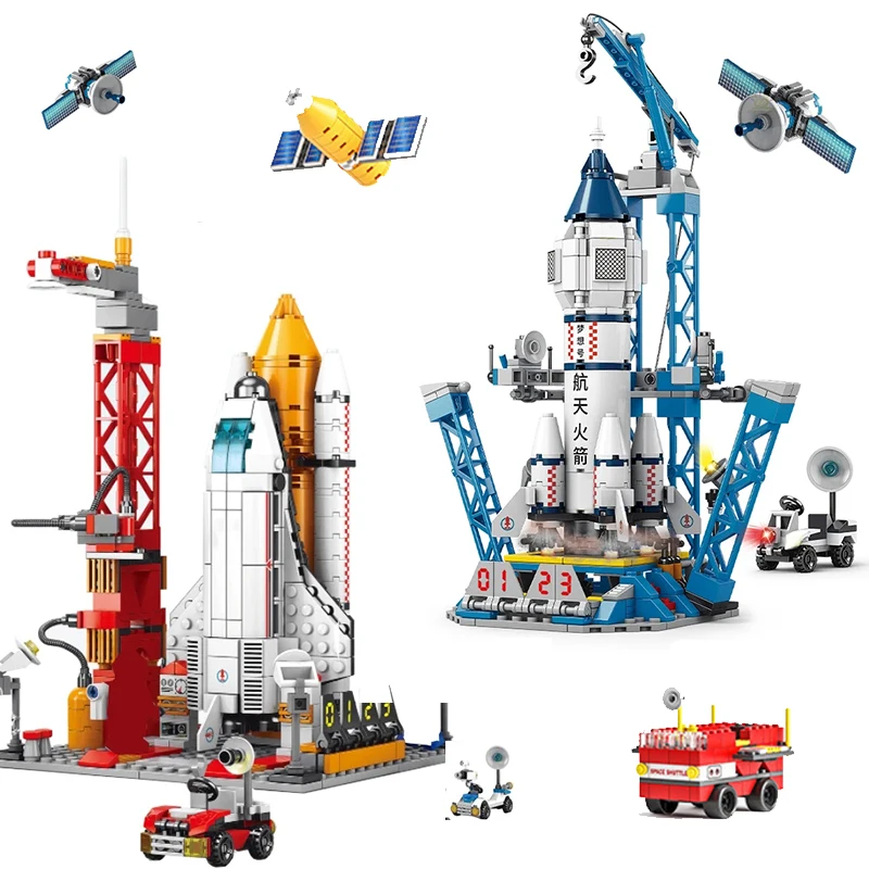 

Space Rocket Launching Model Building Blocks City Aerospace Space Station Shuttle Ship Astronaut Bricks Toys Childrens