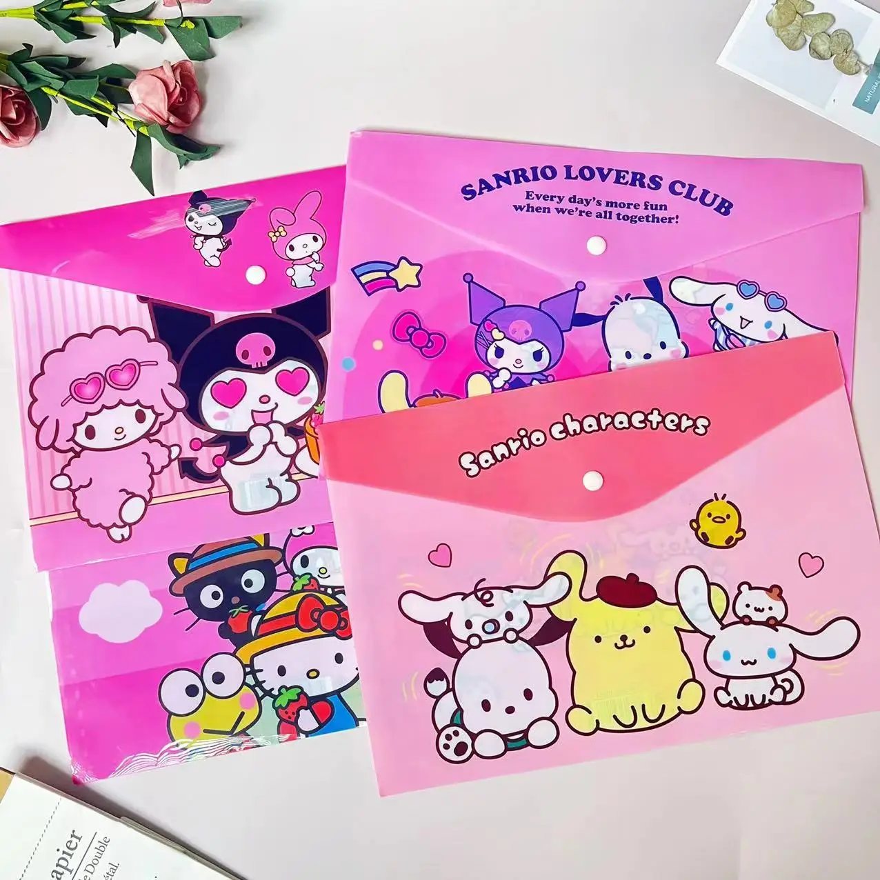 Sanrio Hellokitty A4 Storage Bag Kuromi Test Paper Bag Cartoon Snap-fastener Storage File Bag Cinnamoroll Stationery Students