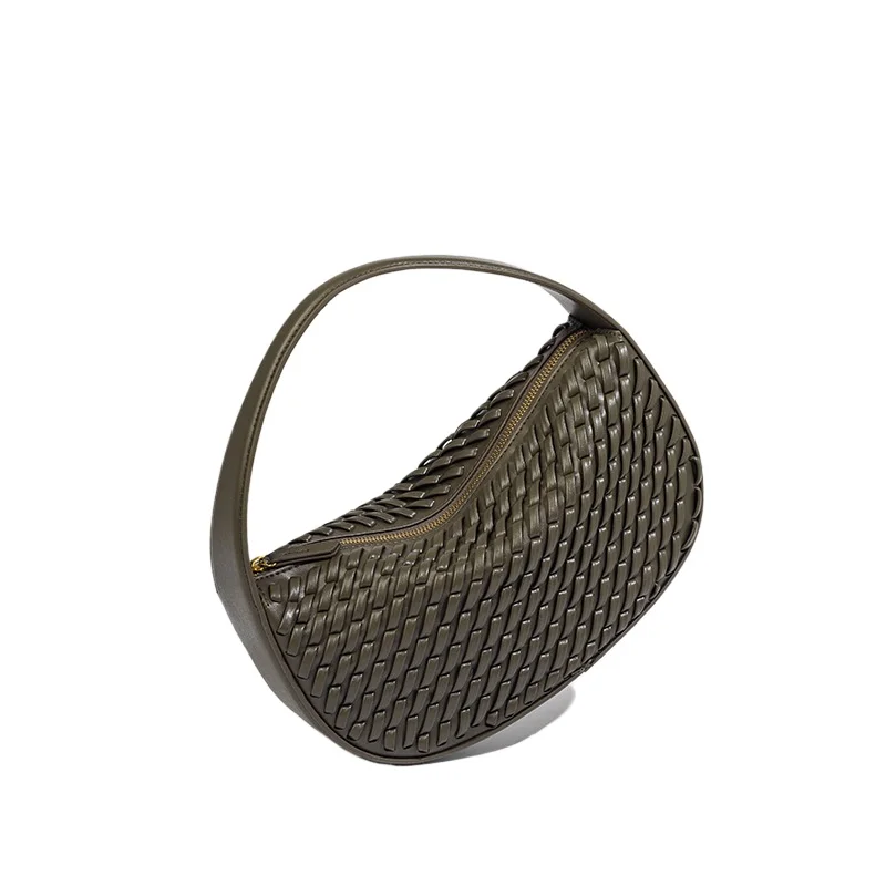 

Роскошная дизайнерская мягкая искусственная кожа тканая сумка в форме луны, модная женская повседневная сумка на плечо, простые маленькие сумки-тоут-хобо 2025