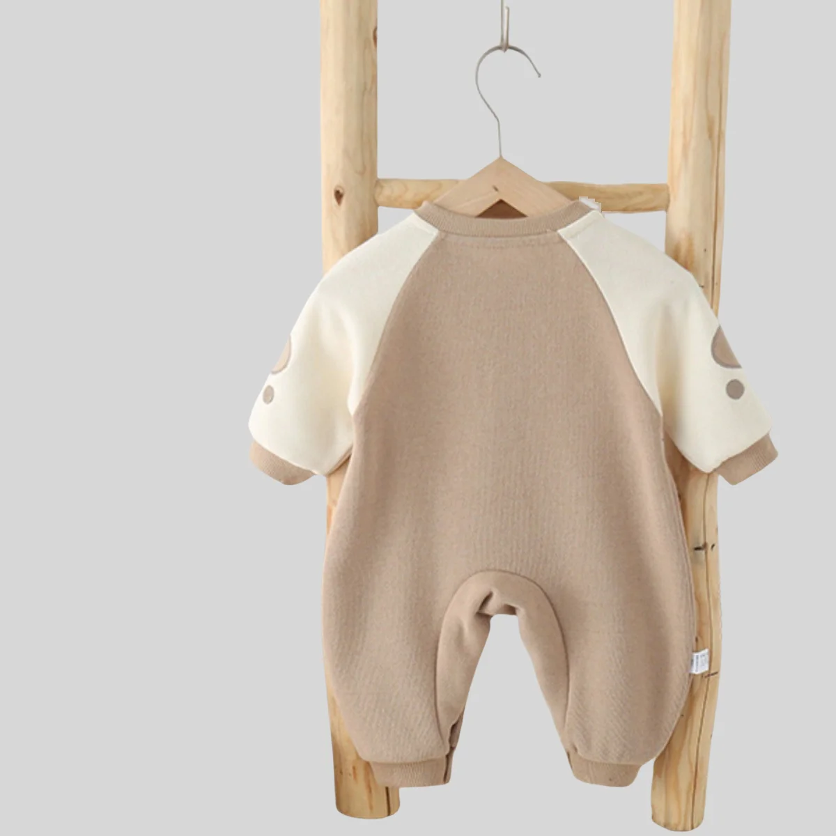 Autumn New Baby Romper 0-24M Waffle Knit Patchwork Drop Shoulder 3D  Bear Snap Button Infant Jumpsuit