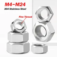 M4 M5 M6 M8 M10 M12 M14 ~ M24 DIN934 Fine Thread Hex Hexagon Nut 304 Stainless Steel  Pitch 0.5/0.75/1/1.25/1.5mm
