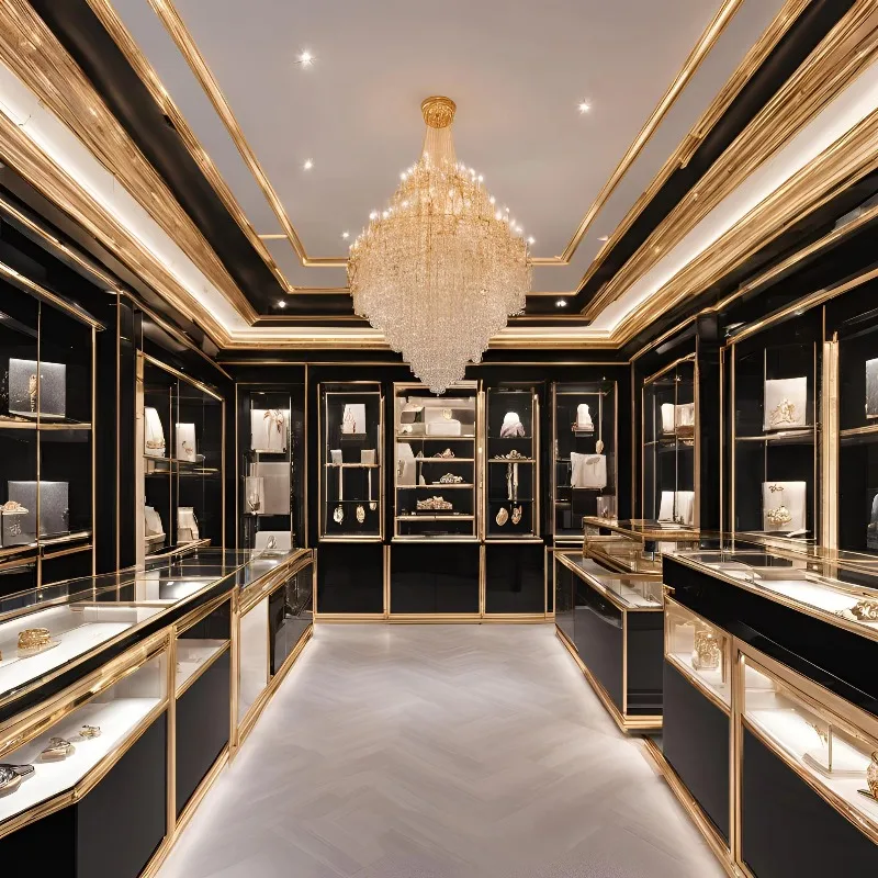 Vitrina de cristal de madera con cerradura de moda, vitrina de joyería con luz LED de acero inoxidable, caja para muebles