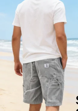 

2026 European & American New Style Men's Corduroy Shorts, Multi-pocket Embroidered Logo Retro Cargo Casual Shorts