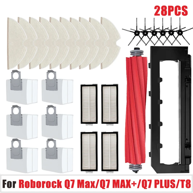 

For Roborock Q7 Max,Q7 Max+,Q7 Plus,T8 Hepa Filter Robot Vacuum Cleaner Spare Parts Main Side Brush mop cloth Dust Bag