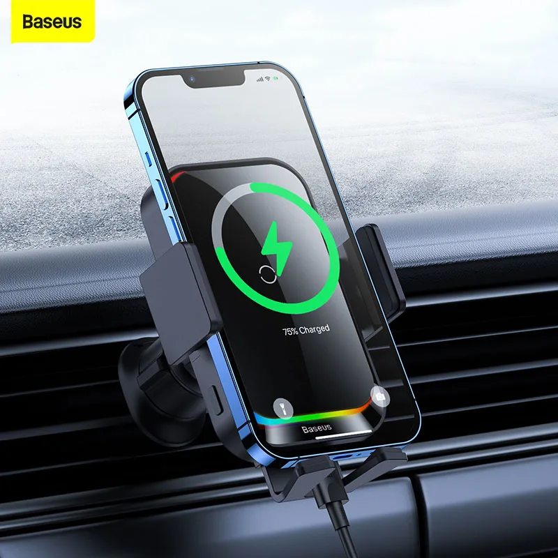 Baseus Car Phone Holder Infrared 15W QI Wireless Phone Charger For iPhone 11 12 13 14 pro Xiaomi Samsung Fast Wireless Charger