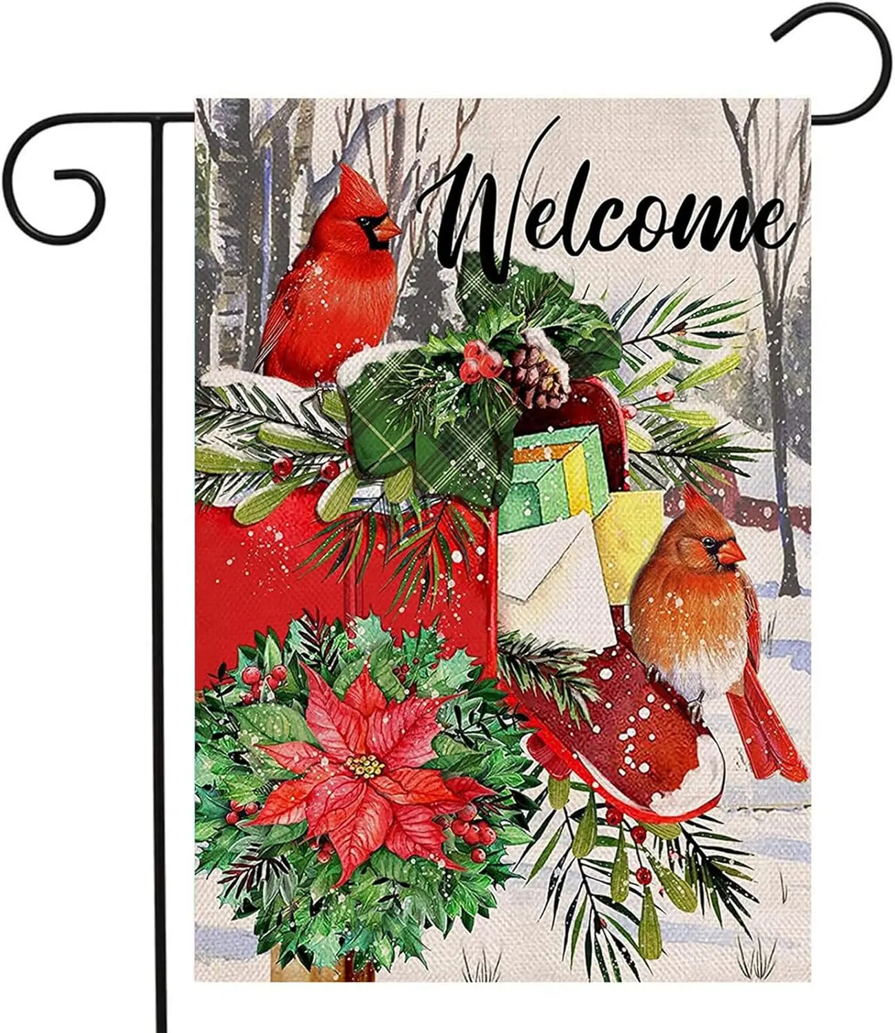 Welcome Winter Garden Flags for Outside Decoration, Cardinal Pine Twigs Berry Small Yard Flag, Winter Farmhouse Christams Xmas H