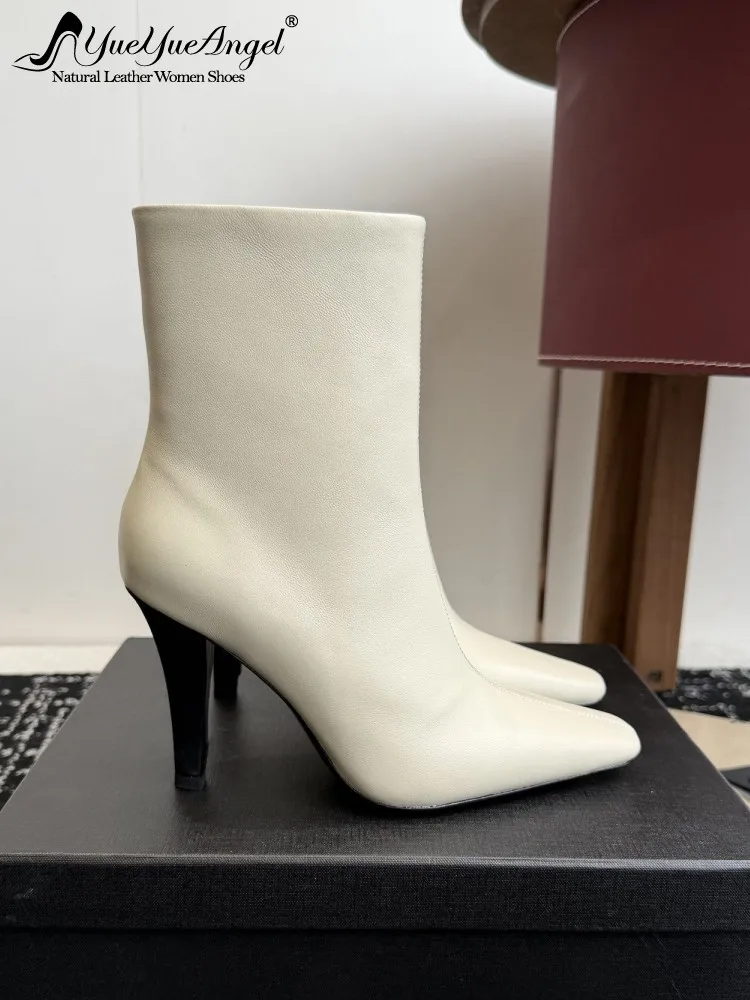 

Элегантные женские офисные ботильоны из натуральной кожи на высоком тонком каблуке, женская современная обувь с высоким берцем и квадратным носком, сексуальные вечерние ботинки