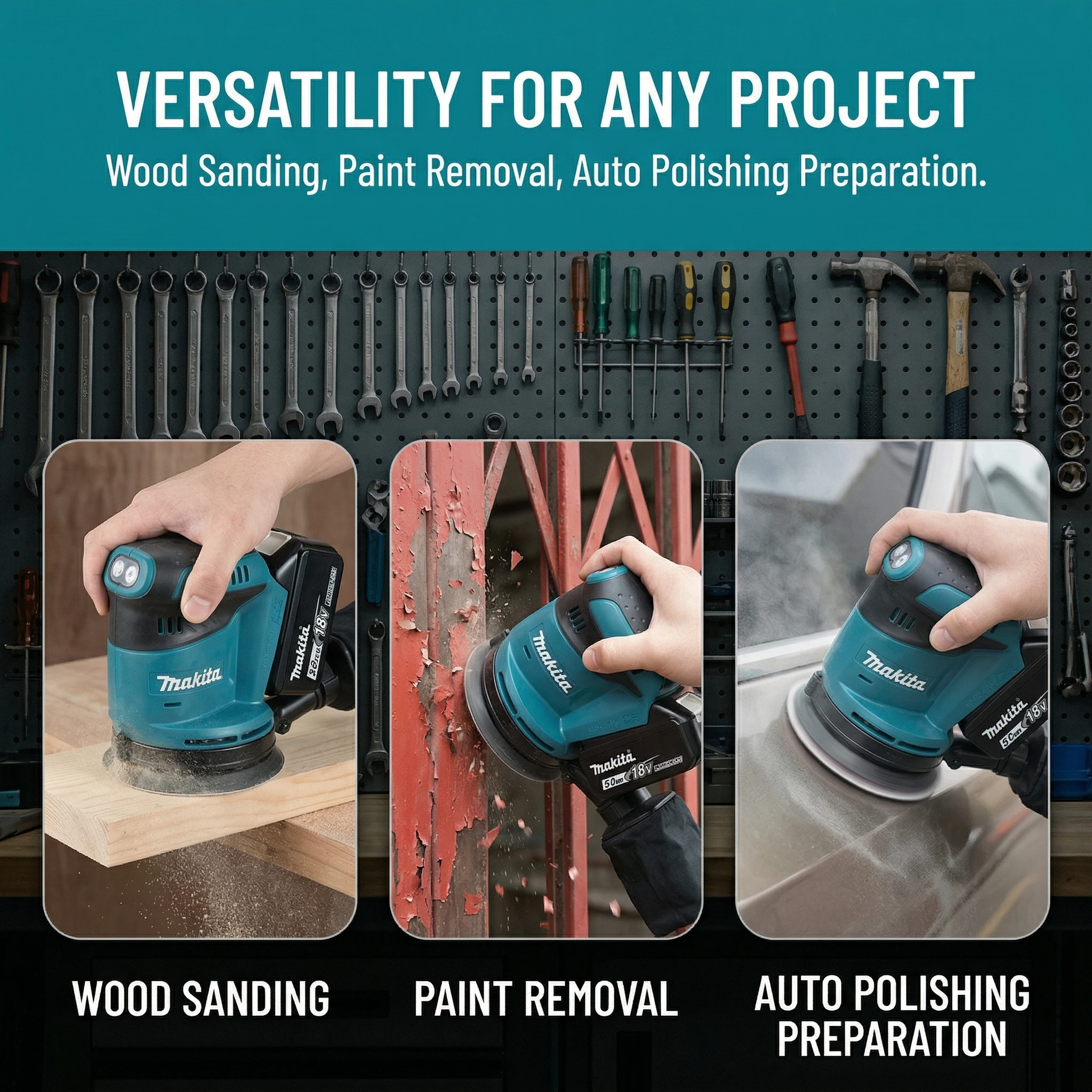 Makita DBO180Z 18V Cordless Random Orbital Sander Brushless 3 Speed with Dust Bag for Wood Putty and Paint Stripping