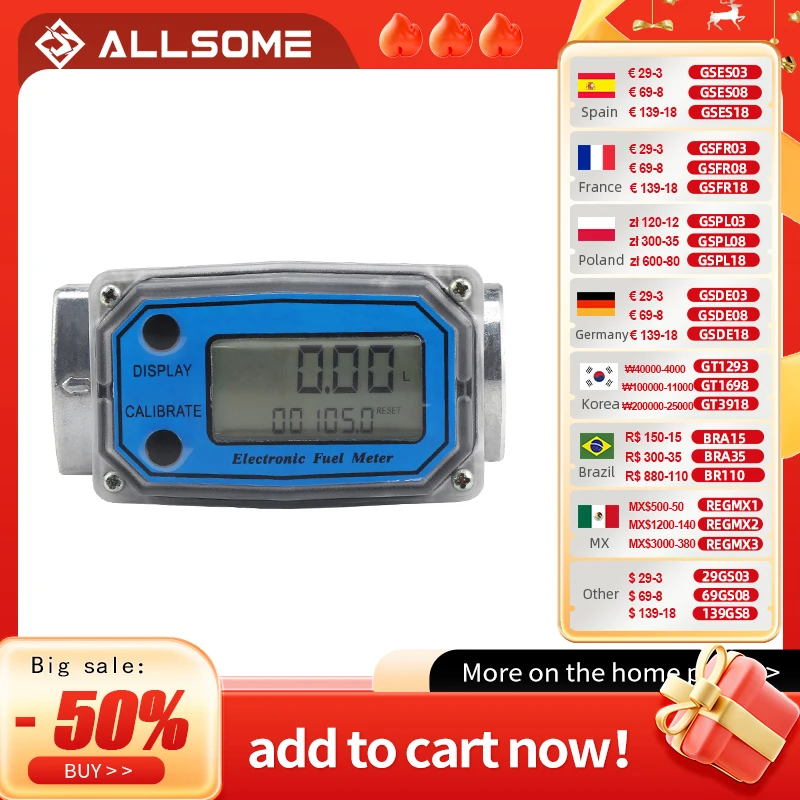 ALLSOME LLW – 25-Digital-Turbinendurchflussmesser zur Messung von Benzin, Diesel, Kerosin