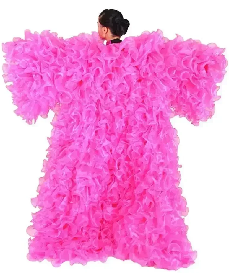 Incroyable Fuchsia couches Organza longue femmes veste bouffante et manches longues femmes Cape gilet tenue vêtements d'extérieur pour femmes manteaux