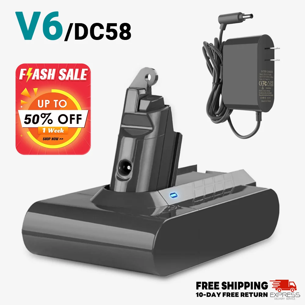 

6000/8000mAh for Dyson V6 V7 V8 V10 V11 Rechargeable Battery SV10 SV11 SV12 SV15 Vacuum Cleaner Battery DC58 + battery charger