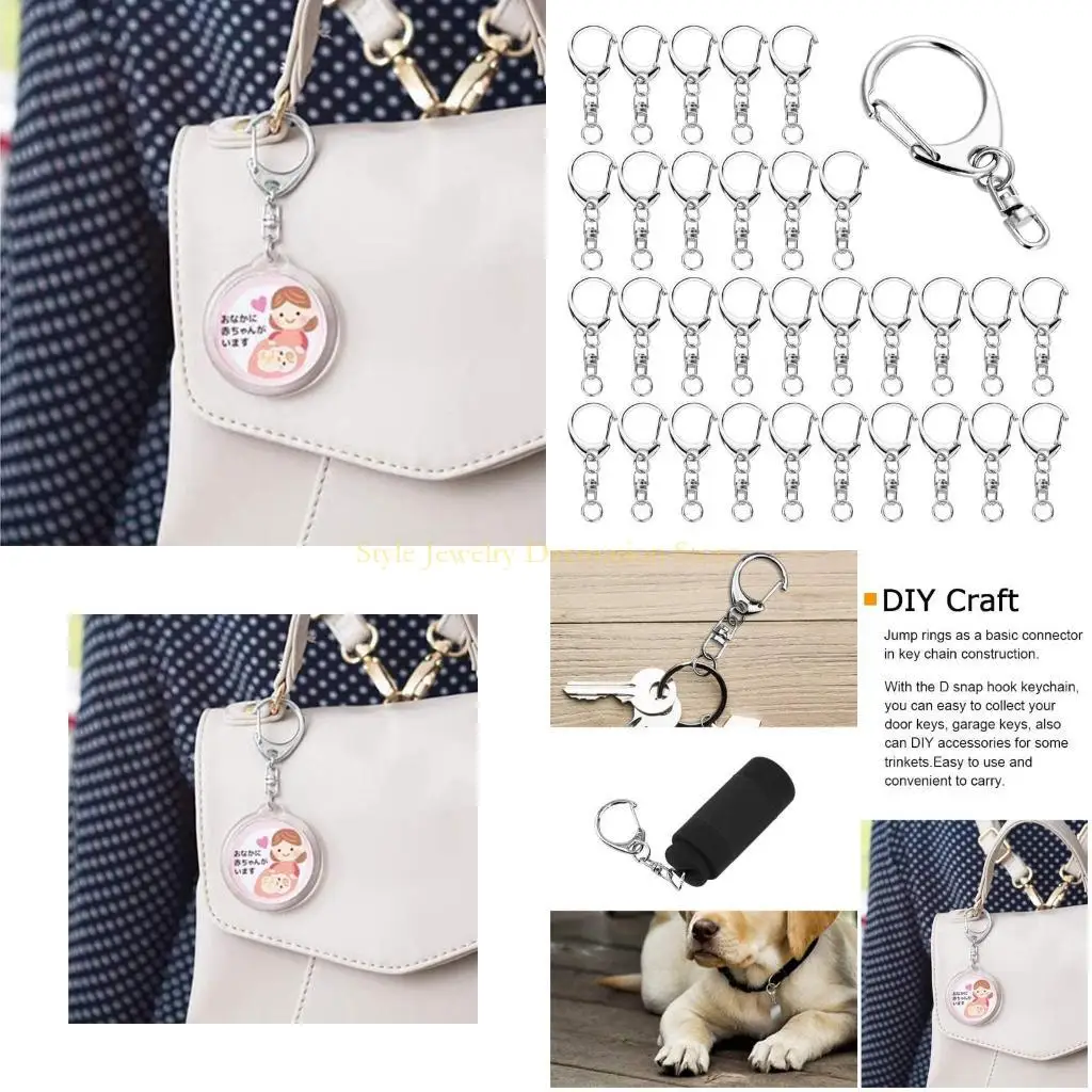 

D46E 50PCS D Hook Keychain Rings Bulk for Keychain Making and Sewing Project