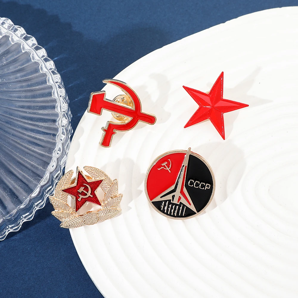 Cccp broche de liga vintage comunista soviético foice martelo pentagrama emblema de metal para homens e mulheres acessórios