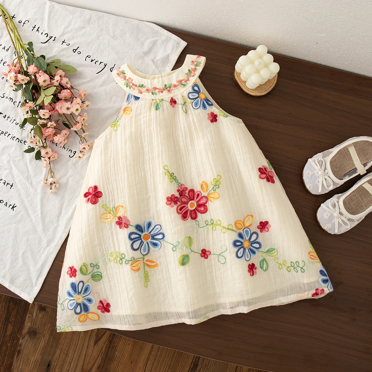 

New Summer Baby Girl Dress Sweet Embroidered Flower Sleeveless Round Neck Children'S Clothing (6 Months -3 Years)