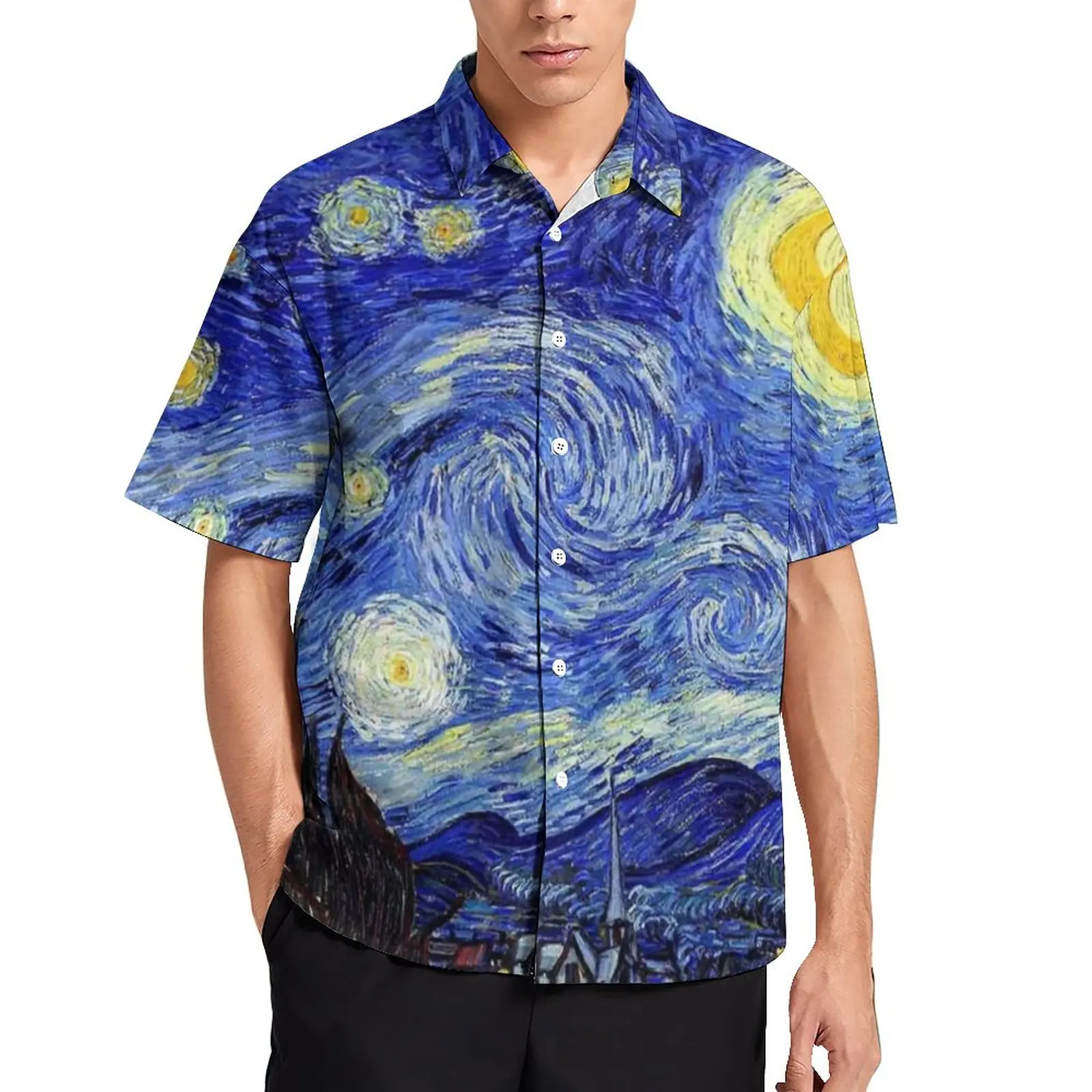 

Van Gogh Inspired Loose Shirt Male Vacation Classic Starry Night Casual Shirts Hawaii Design Short Sleeve Funny Oversize Blouses