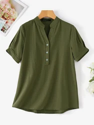 2024 ZANZEA Women V Neck Short Sleeve Shirt Casual Cotton Blouse Vintage Summer Loose Tunic Tops Female Blusas Chemise Oversize