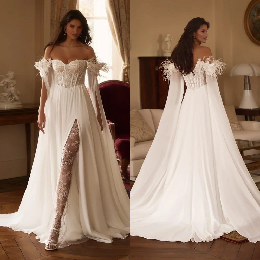 カスタマイズされた絶妙なホワイトジャージのウェディングドレスエレガントなストラップレスキャップスリーブ Vestido デノビア夢のようなジッパーバックブライダルドレス