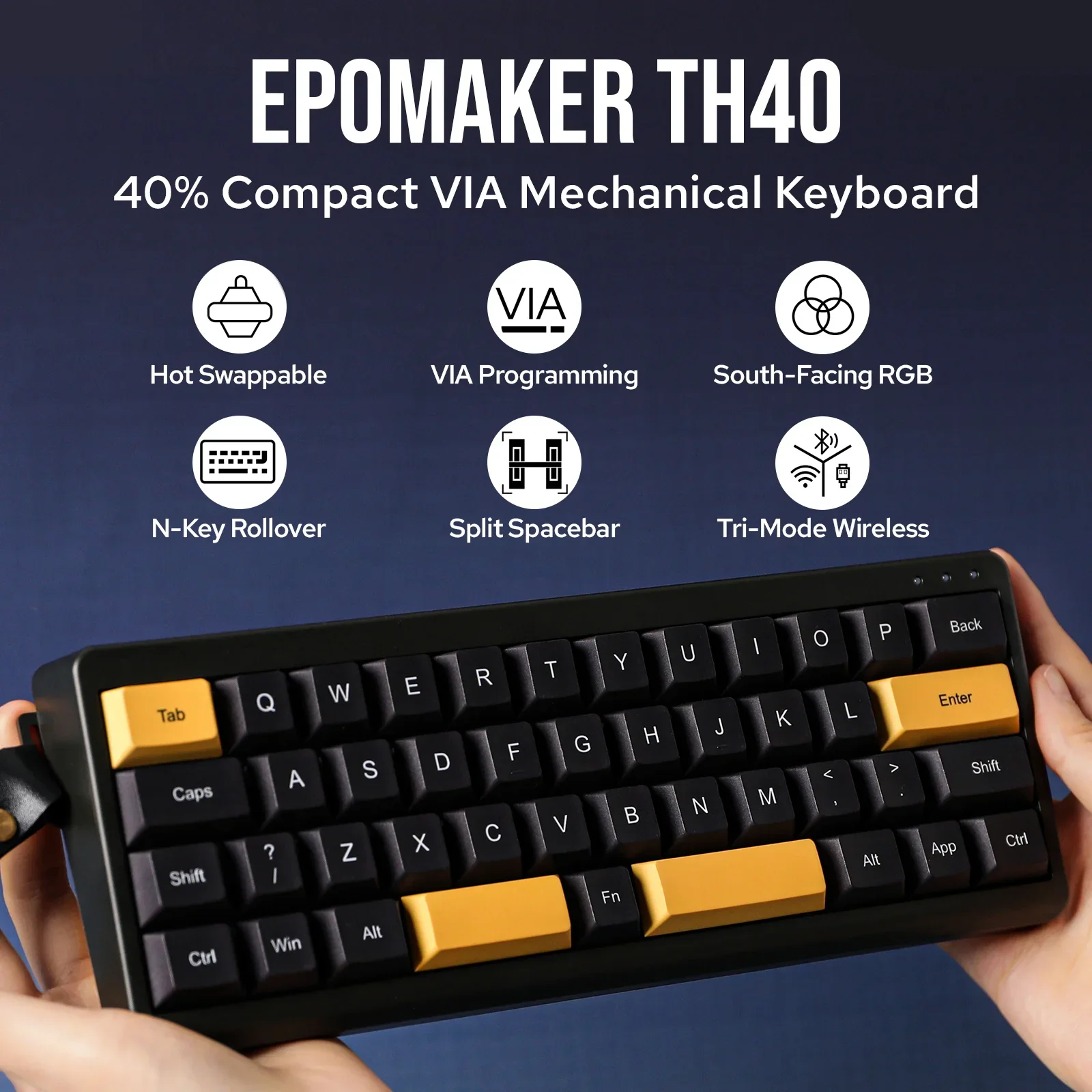 Epomaker TH40 Ultra-Compact 40% Layout mechanical keyboard mechanical keyboard wireless blue hot swap