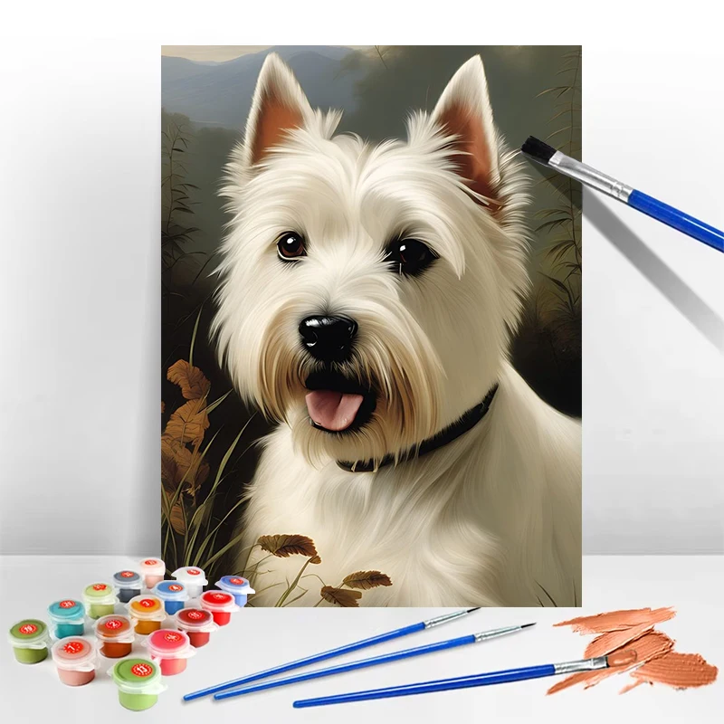 West Highland White Terrier DIY لوحة زيتية رقمية ملونة مرسومة يدويًا لتزيين جدران المنزل مشغولات يدوية بسيطة #2