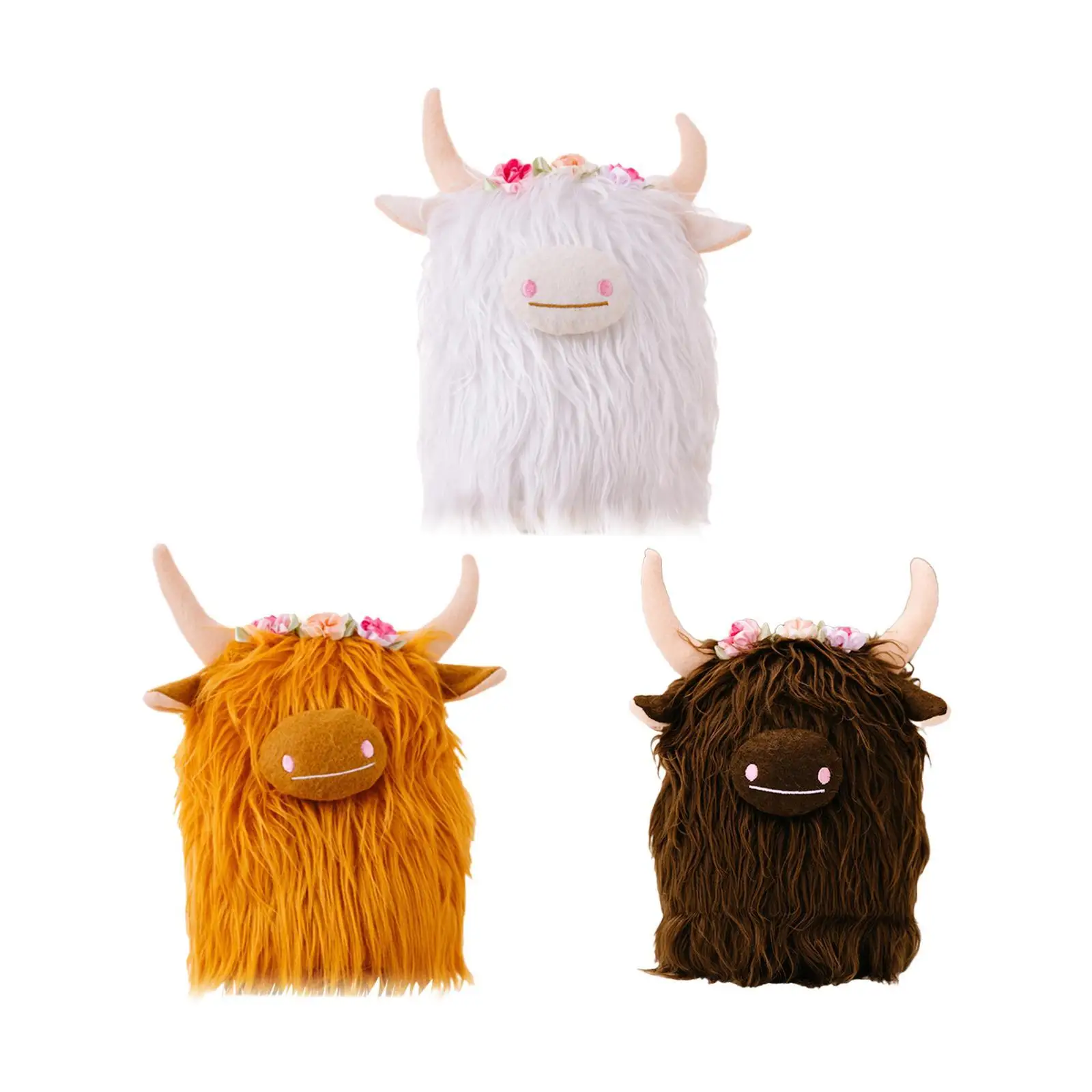 Stuffed Highland Cow Artificial Cute Animal Toy for Living Room Bedroom Desk