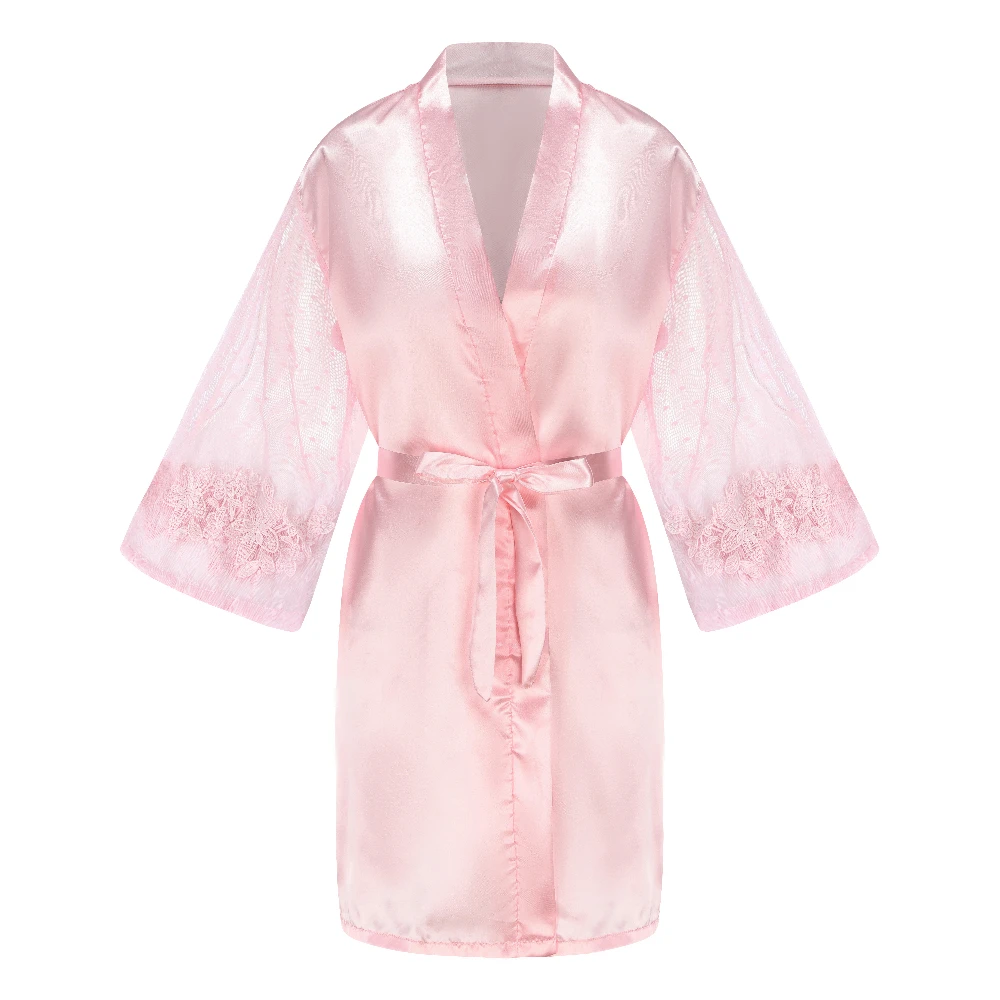 New Pink Bathrobe Bride Faux Silk Kimono Women Bridal Party Sister Team Mother Shower Gift Bridesmaid Wedding Short Robes