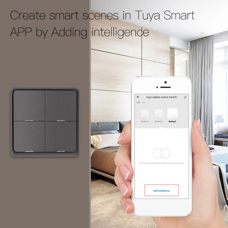 AUBESS ZigBee Smart Scene Switch Tuya 4 Gang 12 Scene Switch Push Button Controller Works With Smart Life App ZigBee Gateway