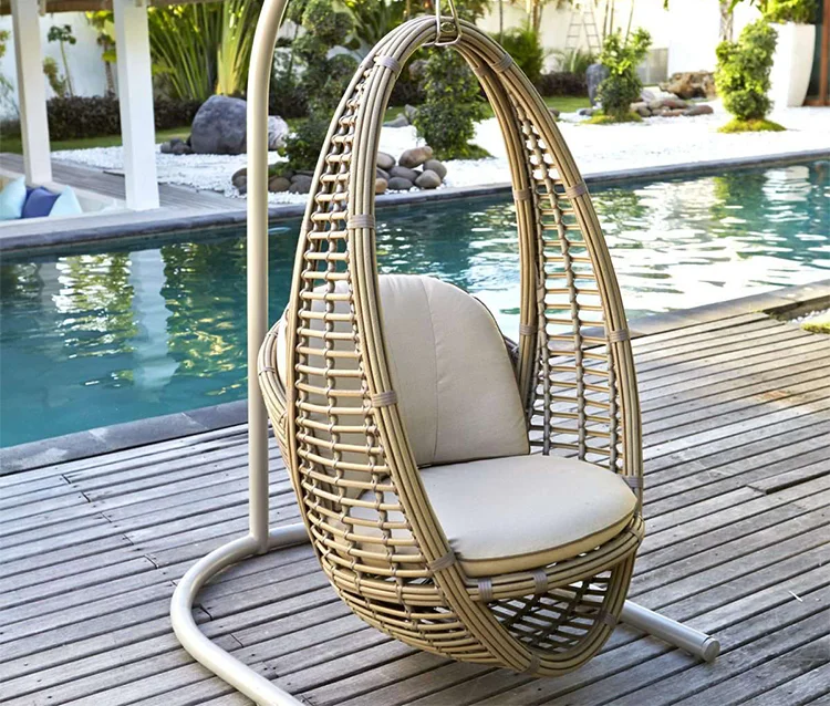 Outside garden aluminum frame macrame swing chair outdoor furniture