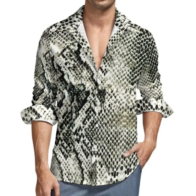 Snake Skin 3D Print Beach Shirts Men Women Casual Fashion Streetwear Oversized Lapel Long Sleeve Shirt Tops Blouse Man Clothing