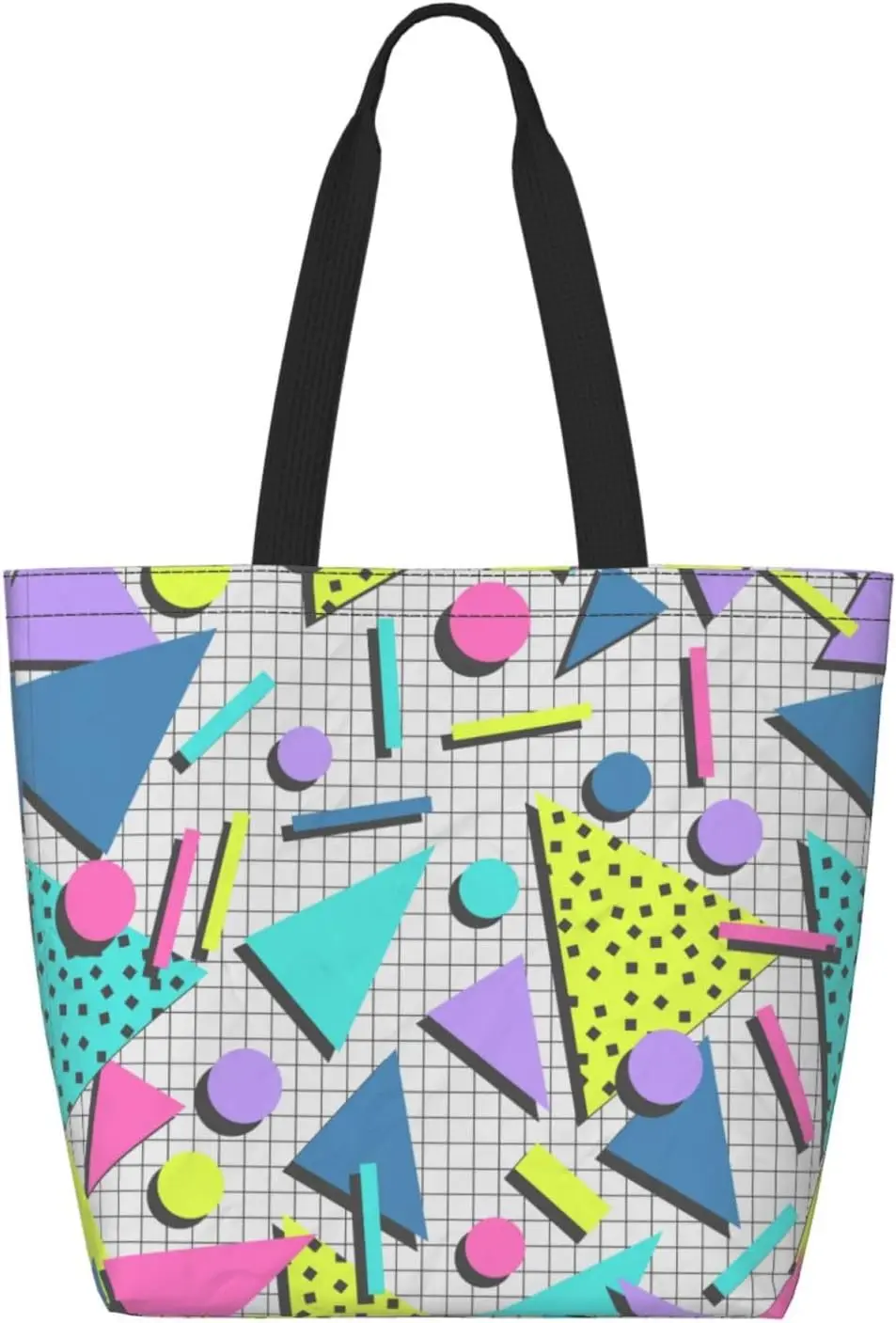 

Fashion 80s Pattern Aramid Paper Tote Bag With Zipper Pocket, Reusable Shopping Bag, Lightweight & Waterproof