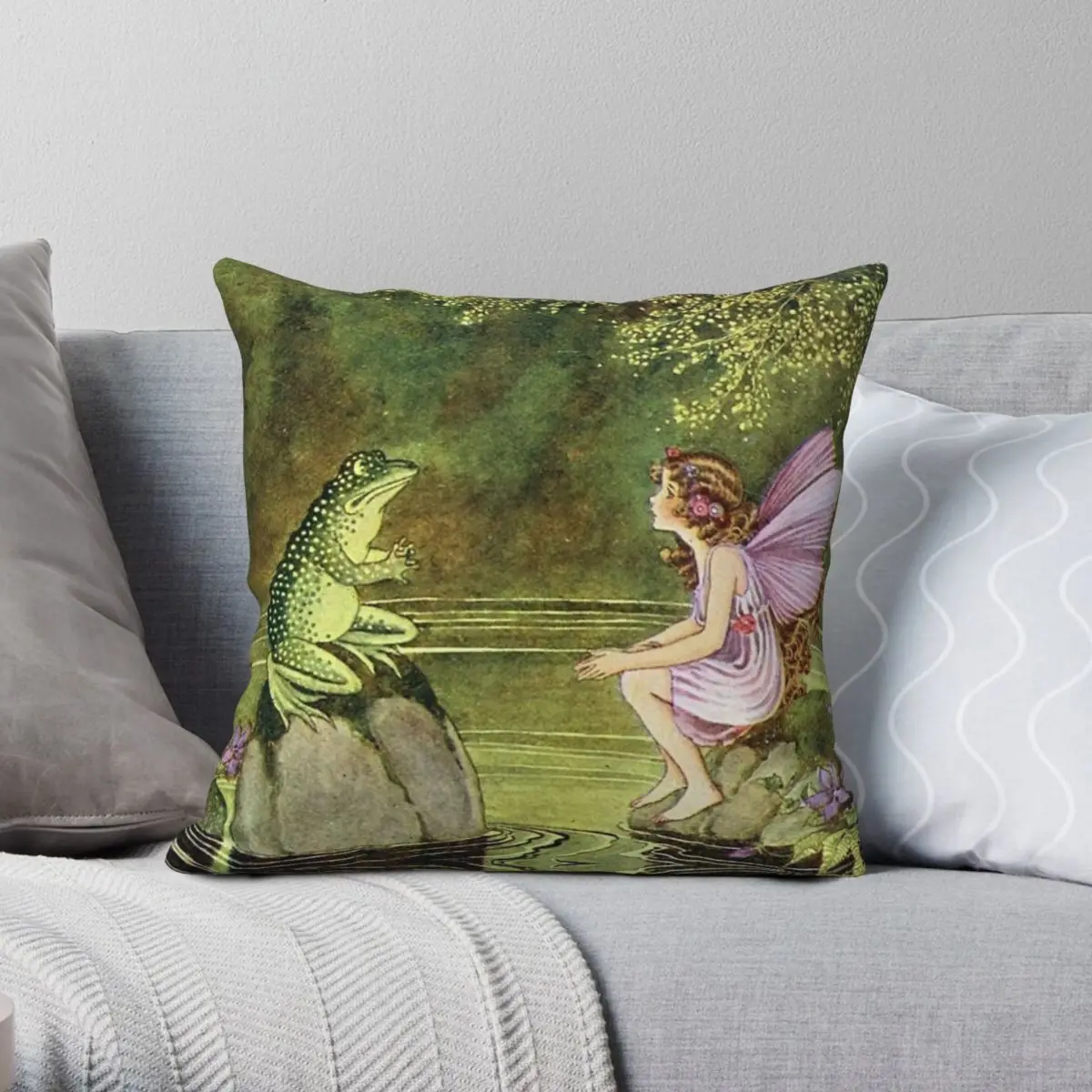 Frog And Fairy Talking Ida Rentoul Outhwaite Pillowcase Polyester Linen Velvet Creative Zip Decor Pillow Case Seater Cover 18