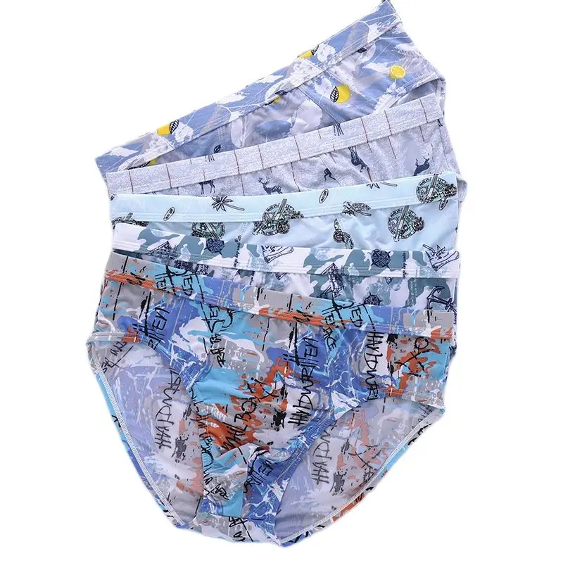 

5 Pack Men Big Size Briefs Ice Silk Knickers Undies Underpants Panties Bottom Shorts Underwear Homme Print Sexy Lingerie L-5XL