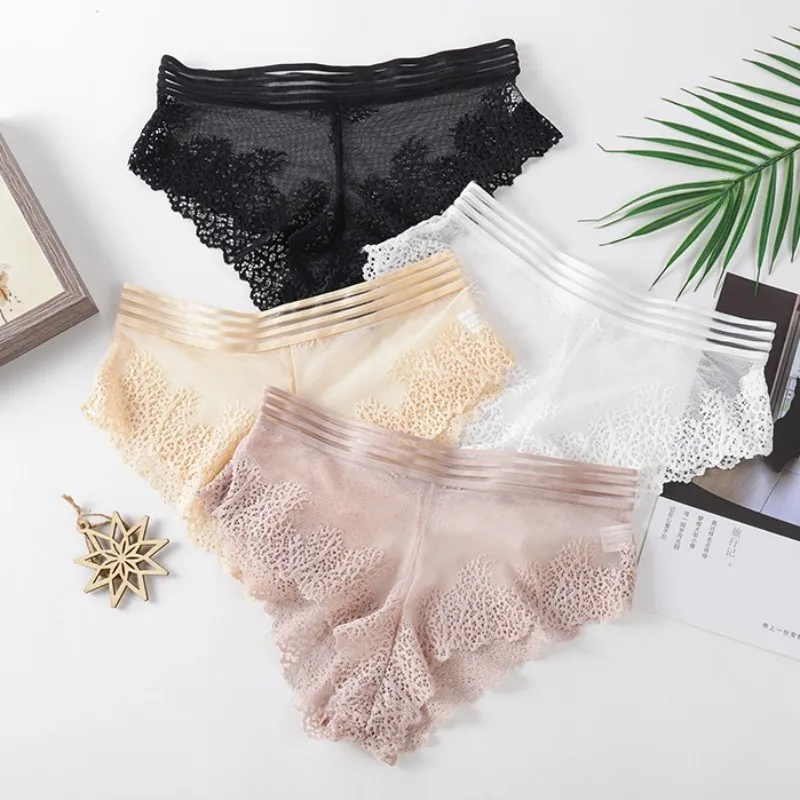 Women Lace Bra And Briefs Set Low Back Bra Crop Top Female Padded Bralette Transparent Solid Color Underwear Sexy Lingerie Set