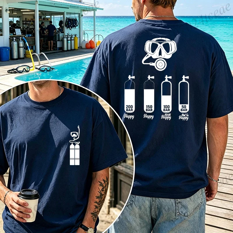 Herren-T-Shirt zum Tauchen, lustiges Taucher-T-Shirt mit Tankdruck 200 Bar, fröhliche Grafik-T-Shirts, Sommer, lässig, übergroßes Kurzarm-T-Shirt, Taucher-Geschenk – Detail 5