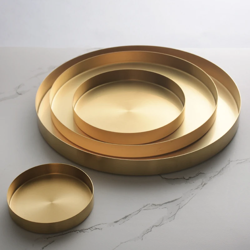 Nordic Style Golden Storage Tray Metal Round Tray Entrance Key Candy Jewelry Golden Tea Tray Furniture Tableware Accessories